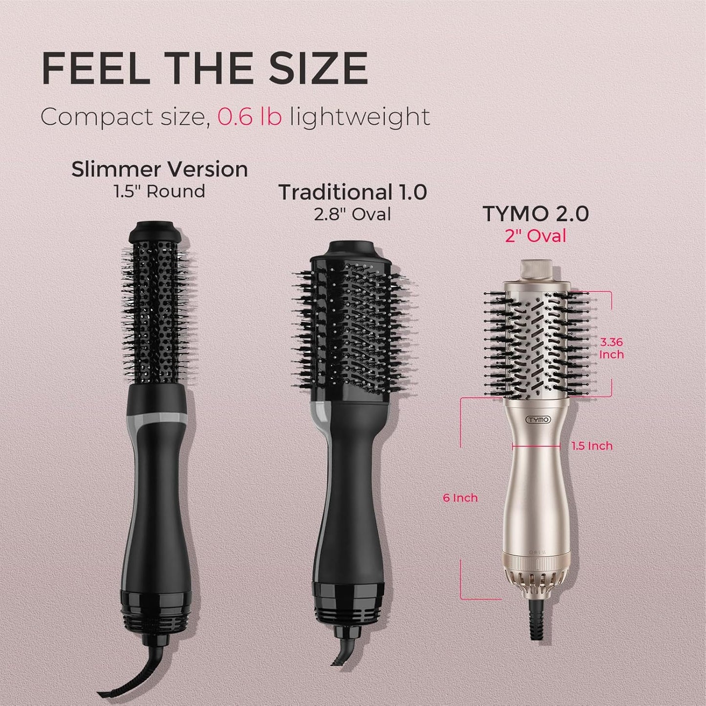 TYMO 2.0 Hair Blow Dryer Brush - Blowout Hot Air Brush, One Step Volumizer, Upgraded 2 Inch Barrel Roller Curling Styler, 3X Faster Drying, 0.6 lb Lightweight, Straightener Curling in One, Gold