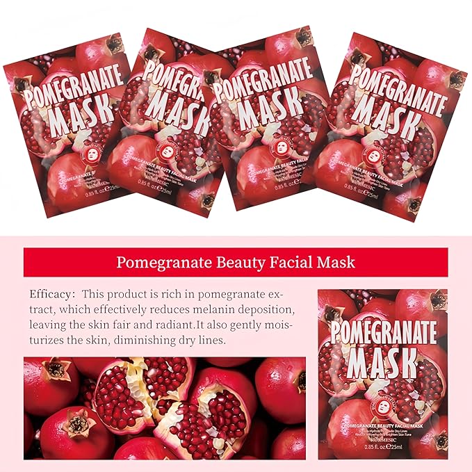 Facial mask Moisturizing face Mask Deep Hydration, Improves Dry Skin, Sheet Mask, 10pcs Sheet Mask Hydrating & Soothing Skin Care (10PCS, Pomegranate)