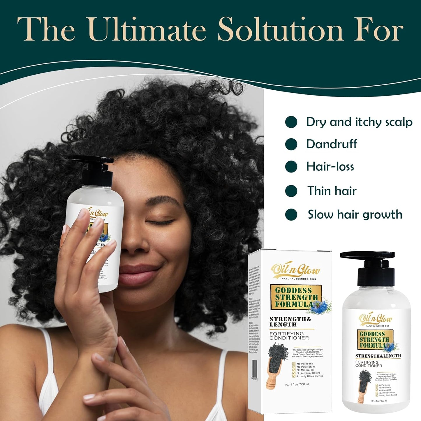 USDA Certified Natural Hair Growth Conditioner: Black Cumin Seeds, Ginger, Castor Oil Strengthening & Moisturizing Conditioner for Thinning, Damaged, Dry Hair - Fragrance Free 10 Fl Oz