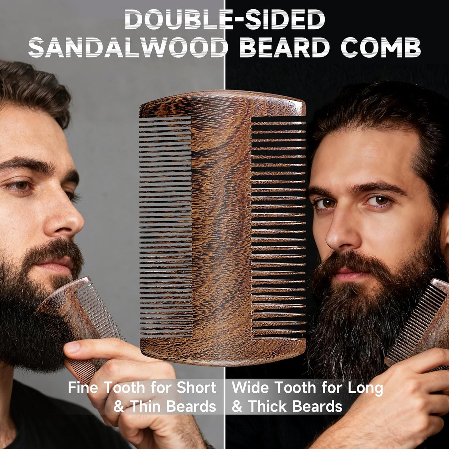 BFWood Mens Beard Brush Comb Kit: Small Travel Beard Set - Natural Boar Bristles With Black Walnut Wood, Grooming Sandalwood Mustache Comb, Mustache Trimming Sissors With Storage Bag
