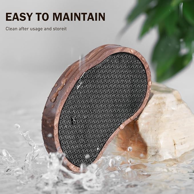 FVION Nano Glass Foot File with Bamboo Handle - Foot Scrubber Dead Skin Pumice Stone for Feet - The Ultimate Gentle Pedicure File Feet Callus Remover (Brown)