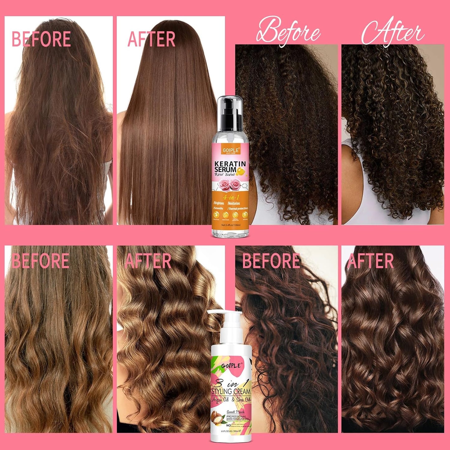 3-In-1 Styling Cream for Flyaways and Frizz - Keratin Protein Hair Serum With Moisturizing Oil - Add Shine, Anti-Frizz, Slick Back Hair Cream