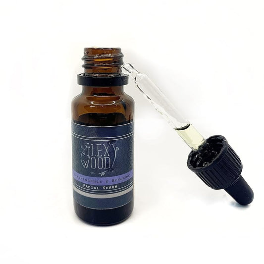 The Ilex Wood - Frankincense and Bergamot Facial Serum - 100% Natural, Vegan, Moisturising for both Men & Women, Cruelty Free, Anti Ageing, Wrinkle and Line Reducing Ingredients - 20ml (0.68 fl oz)