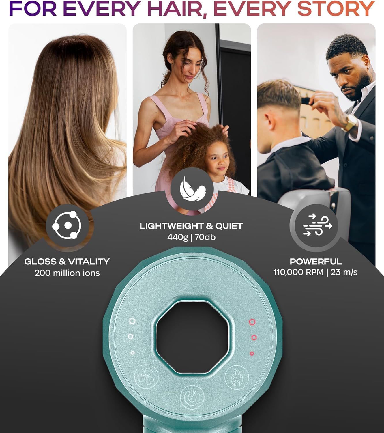 Ionic Hair Dryer Premium Quality, High-Speed Professional Brushless Motor 110,000 RPM, 1600W Power, 9 ft Long Cord and Magnetic Nozzle, Lightweight Blow Dryer, Ultra Quiet Fast Drying (Green)