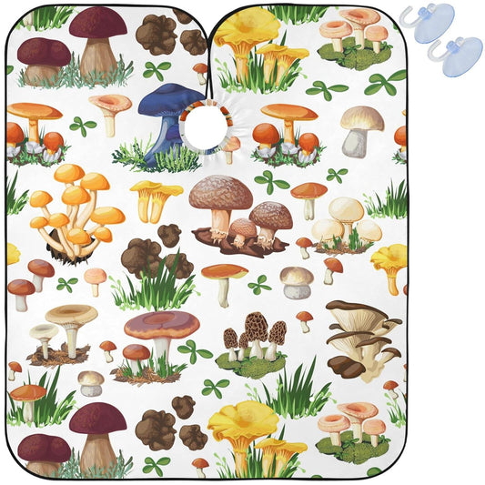 visesunny Barber Cape Mushroom Seamless Pattern Polyester Hair Cutting Salon Cape Apron Anti-Static Haircut Water-Resistant Shaving Cloth Beard Shaving Bib Hairdressing Cape