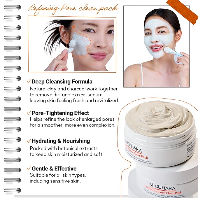 Refining Pore Clear Pack | Clay Face Mask | Pore Cleanser | Wash Off Mask Type | Hydrating Facial Mask for All Skin Types | Korean Beauty Skincare Product (150g/5.29 Oz.)