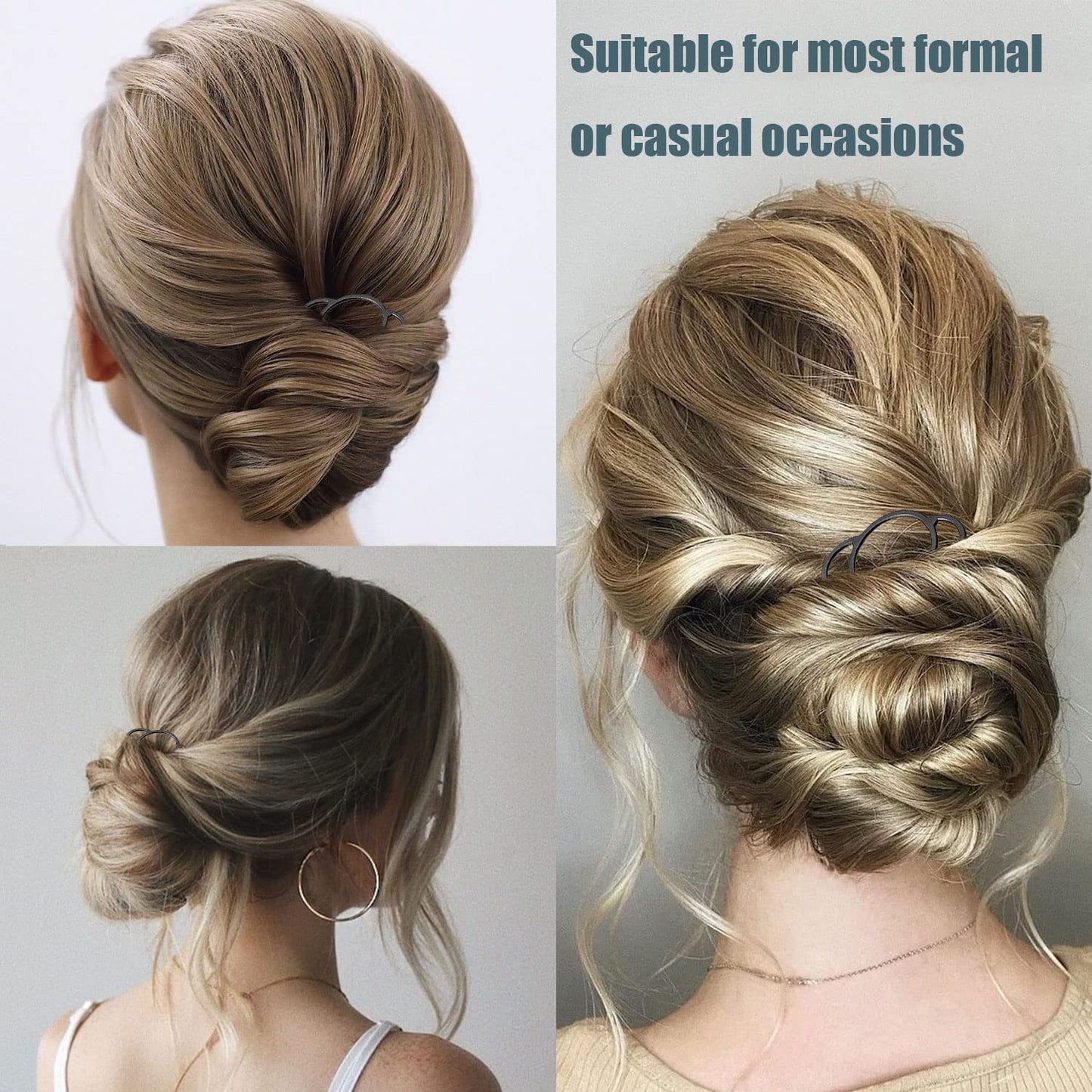 8 Pieces Side Combs, Metal Fork Clip Pins for Buns, 4 Prong Updo U-Shape Sticks for Women Hair Styling Tool Accessories