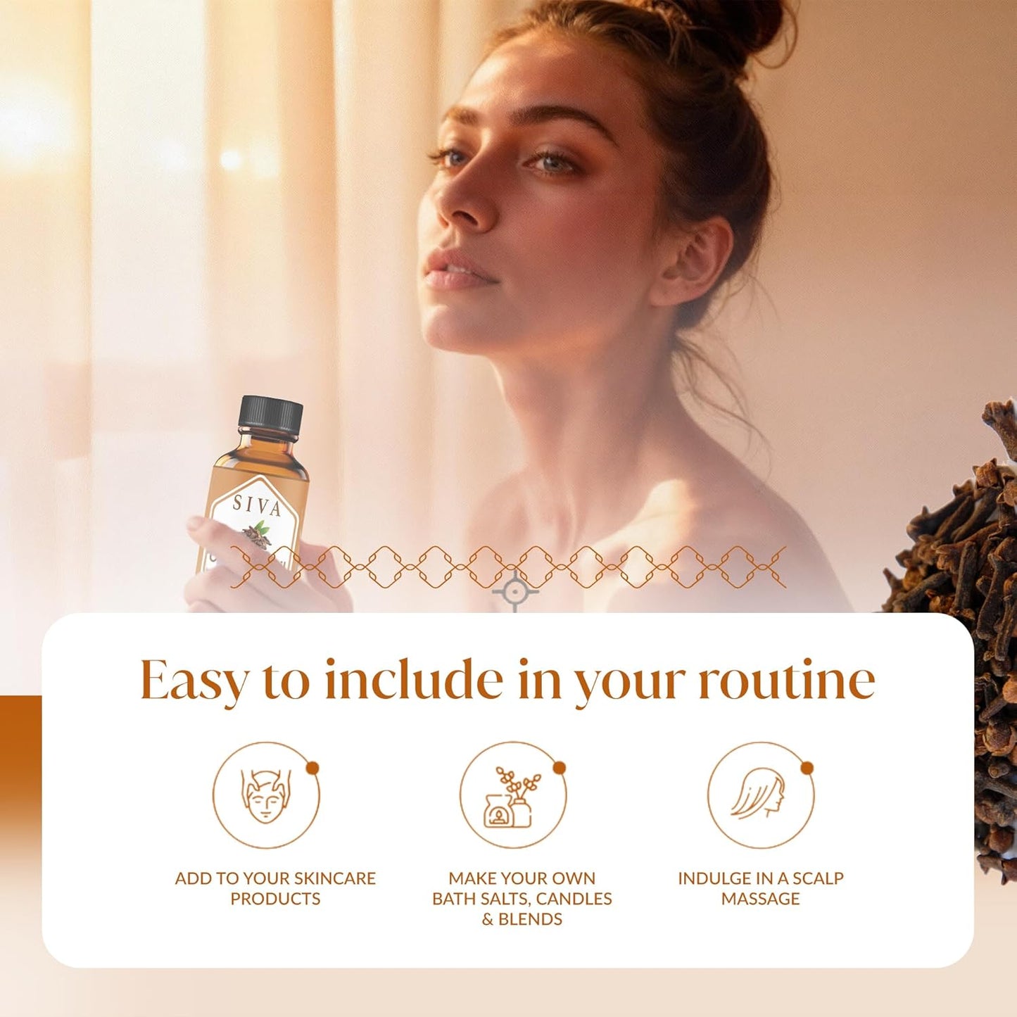 Siva Clove Bud Essential Oil - 1 Fl Oz – 100% Natural Clove Bud Oil - for Diffuser, Face, Skin Care, Aromatherapy, Hair Care, Scalp and Body Massage - with Dropper