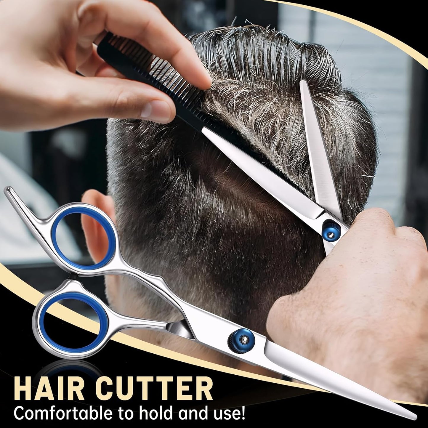 Hair Cutting Scissors Set, Professional Stainless Cutting Hair Scissors, Barber Hair Cutting Scissors Thinning Shears Sharp Blades Hairdresser Haircut for Women/Men/kids, LFJ1234