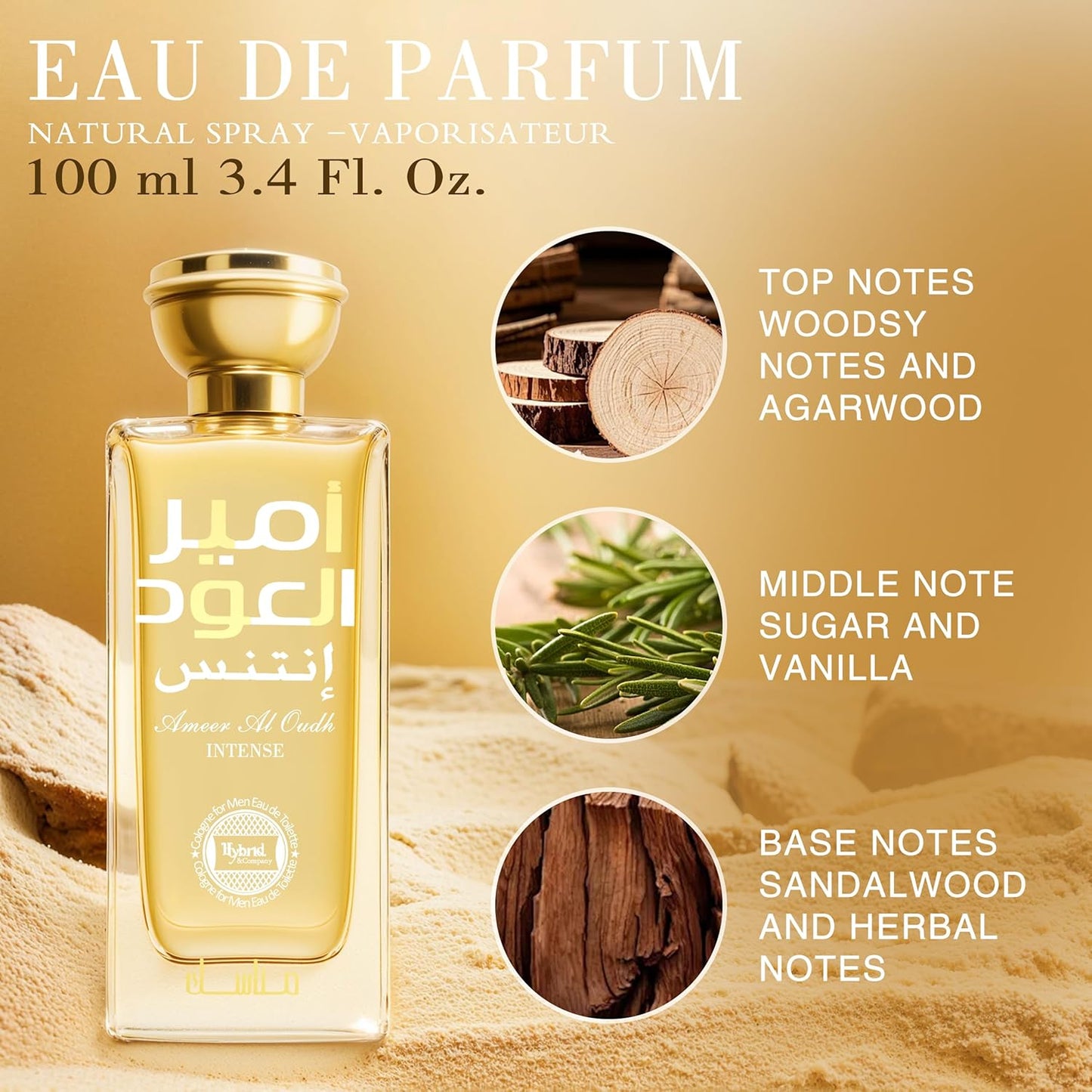 Hybrid & Company Ameer Al Oud Intense For Men Eau De Parfum Vaporisateur Natural Spray 3.4 Fl Oz