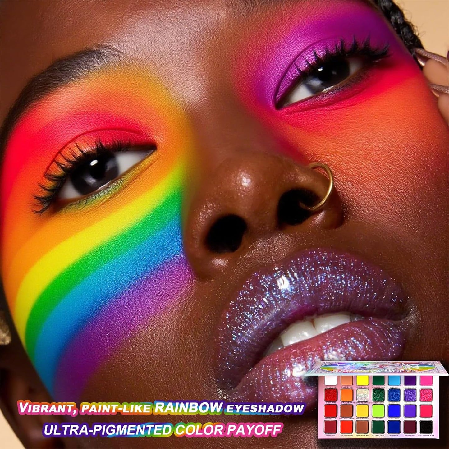 DE'LANCI Rainbow Eyeshadow Palette Colorful Makeup Pallet, Multichrome Bright Neon Eyeshadow Palette, High Pigment Vibrant Face Paint Rainbow Iridescent Makeup Long Lasting Daily Festival Goth FX Look
