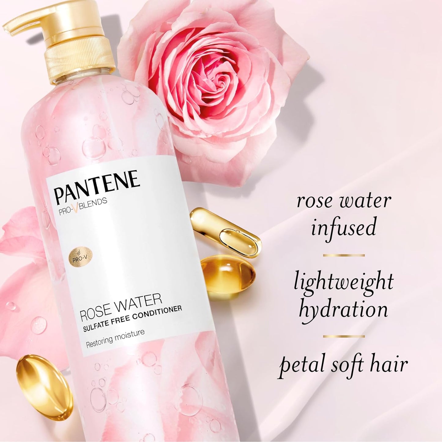Pantene Rose Water Conditioner, Soothes, Replenishes Hydration, Safe for Color Treated Hair, Nutrient Infused with Vitamin B5 and Antioxidants, Pro-V Blends, 30.0 oz