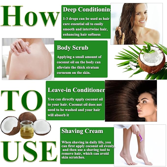 Elitzia Coconut Oil Hair Spa Skin Care Massage Oil Conditoner Liquid Skin Nourish Moisturier Makeup Remover Fix Flyaways Versatile Base Oil Face Body Pure Natural 3.99fl.oz