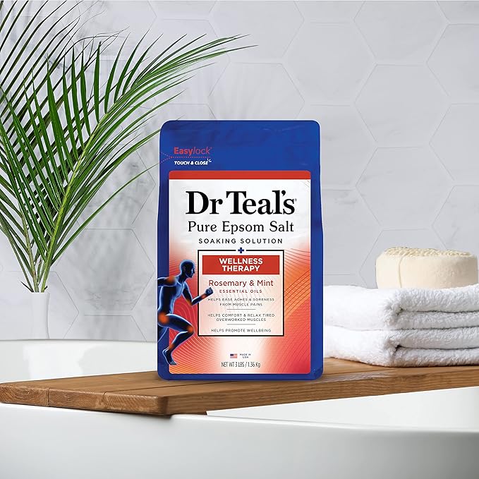 Dr Teal's Pure Epsom Salt Soak, Wellness Therapy with Rosemary & Mint, 3 lbs (Pack of 4)