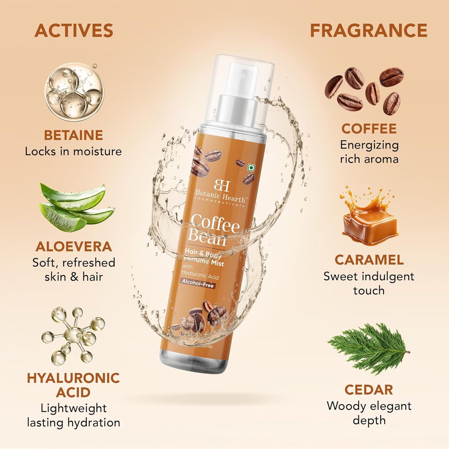 Botanic Hearth Coffee Bean Hair Perfume & Body Perfume Mist with Hyaluronic Acid – Alcohol-Free Body Spray for Long Lasting Fragrance & Hydration – Refreshing Coffee Scent, 3.4 fl oz / 100 ml