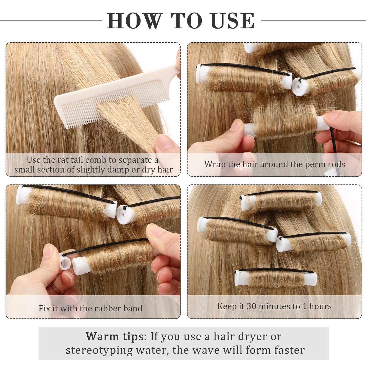 48 Pieces Hair Perm Rods Short Cold Wave Rods Plastic Perming Irons Hair Curling Rollers Curlers with Steel Pintail Comb Rat Tail Comb for Hairdressing Styling Supplies(0.63 Inch,White)