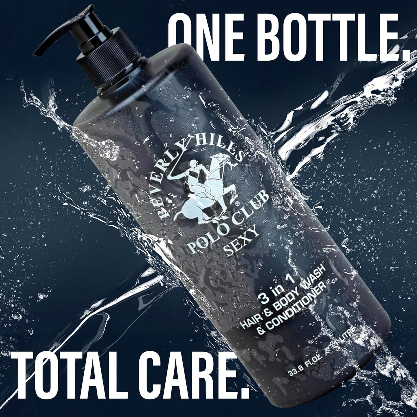 Beverly Hills Polo Club Men's 3-in-1 Shampoo Conditioner Body Wash - Luxury Scent Sexy - All Hair Types, 33.8 oz
