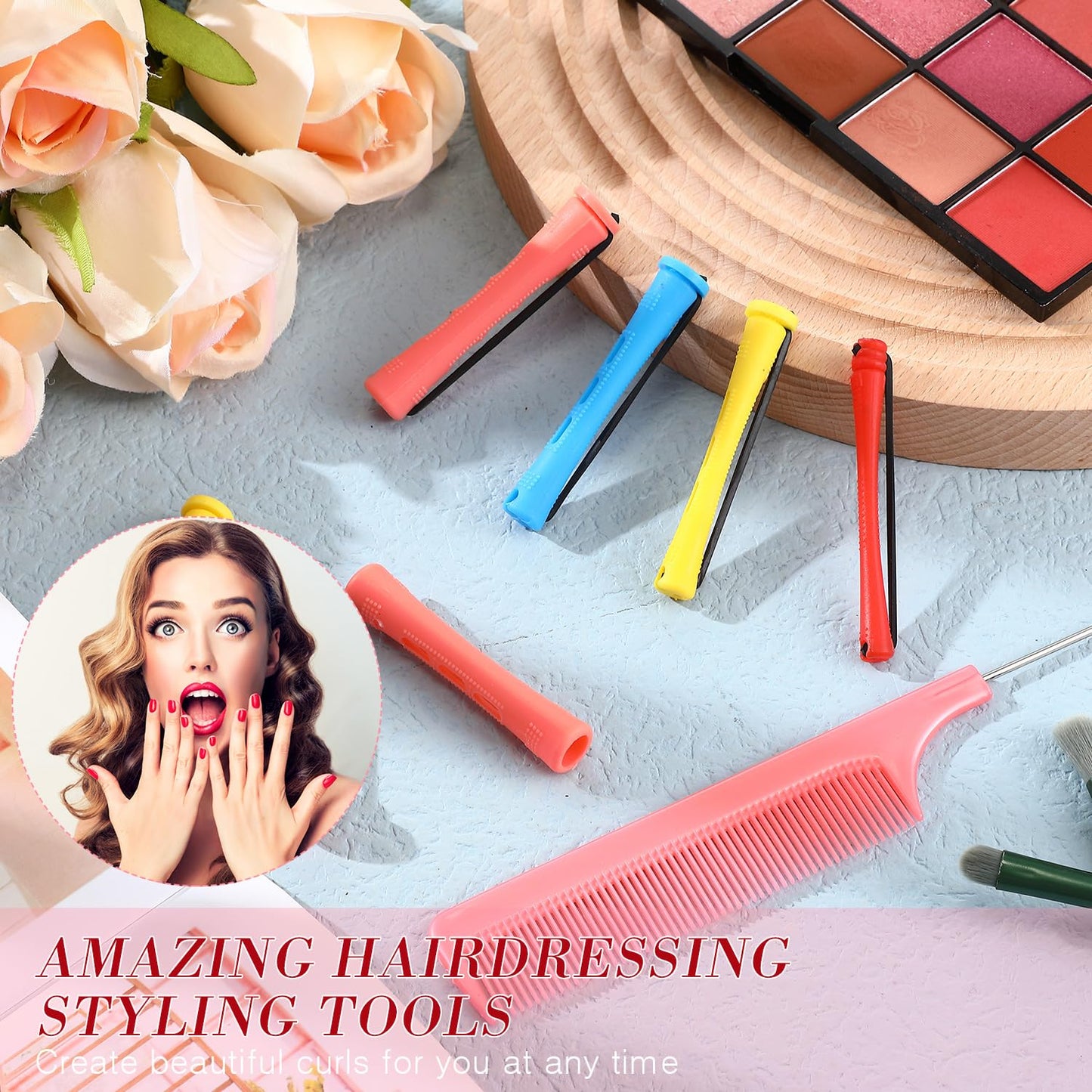 WILLBOND 72 Pieces Hair Perm Rods Set, Short Plastic Perming Rods Cold Wave Roller 4 Sizes Hair Curling Rollers with 1 Piece Steel Pintail Comb for Hairdressing Styling (Short)