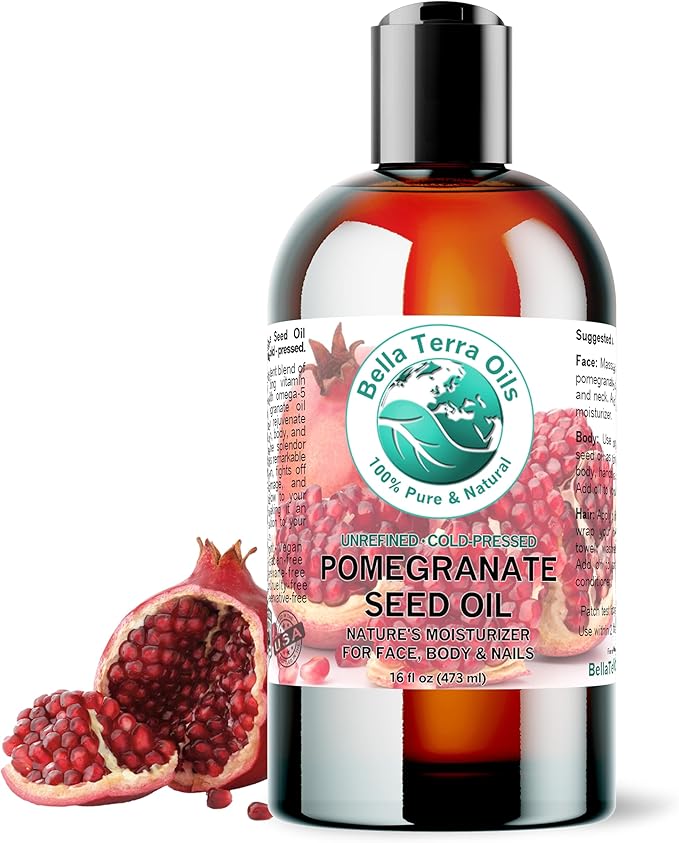 Bella Terra Oils - Organic Pomegranate Seed Oil 16 oz - Revel in The Essence of Punicic Acid & Ellagic Acid, Nature’s Gift for Radiant & Nourished Skin