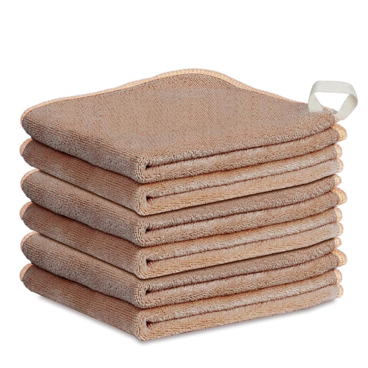 Nugilla Makeup Remover Cloth 12 x 12 Inch, Reusable Makeup Remover Towels for Washing Face, 6 Pack Washable Microfiber Face Cloth Fast Drying Washcloth, Brown