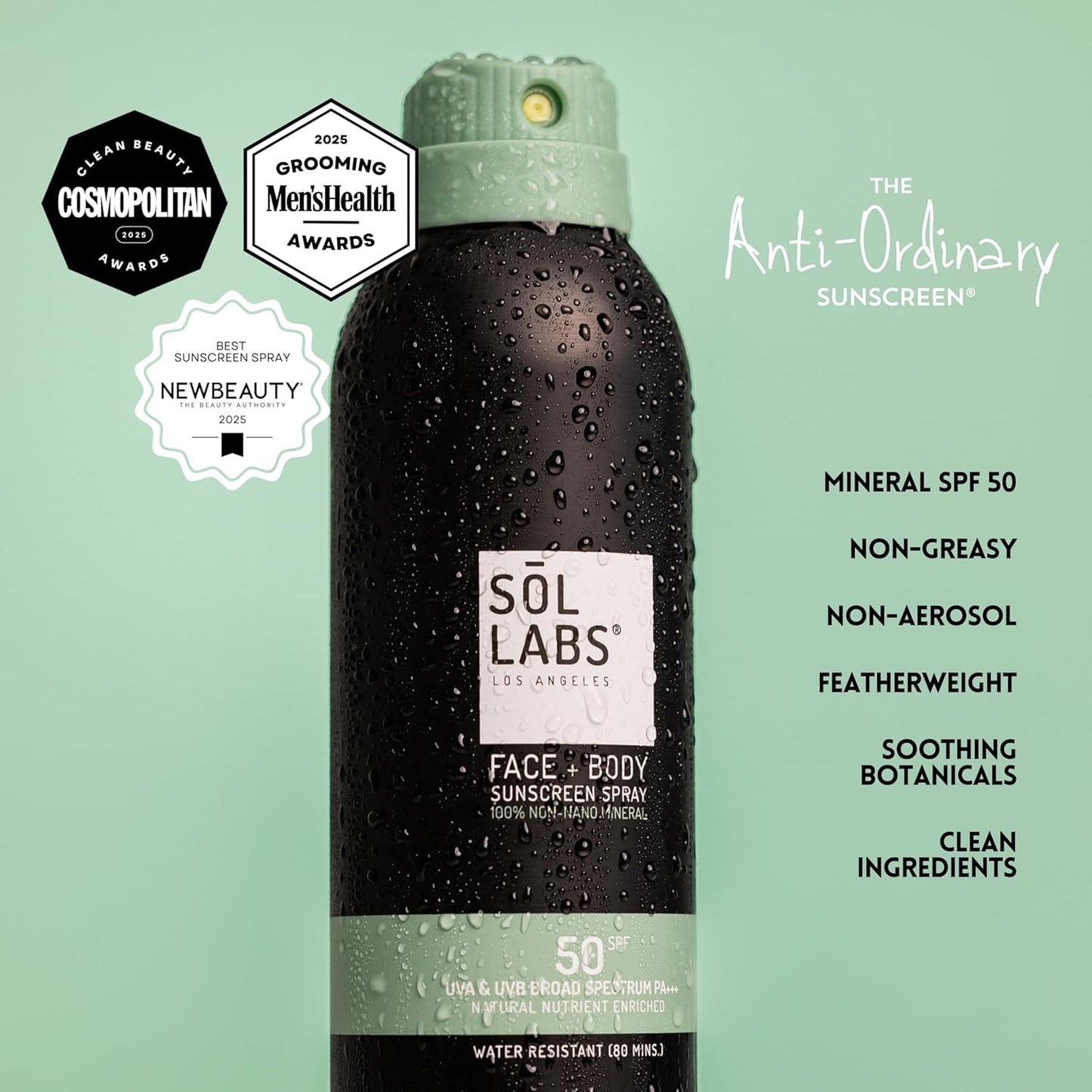 SOL LABS Mineral Sunscreen Spray SPF 50 – Reef Safe Sunscreen Spray, Lightweight Zinc Oxide, Water-Resistant – Korean Skincare, Face & Body Sun Protection