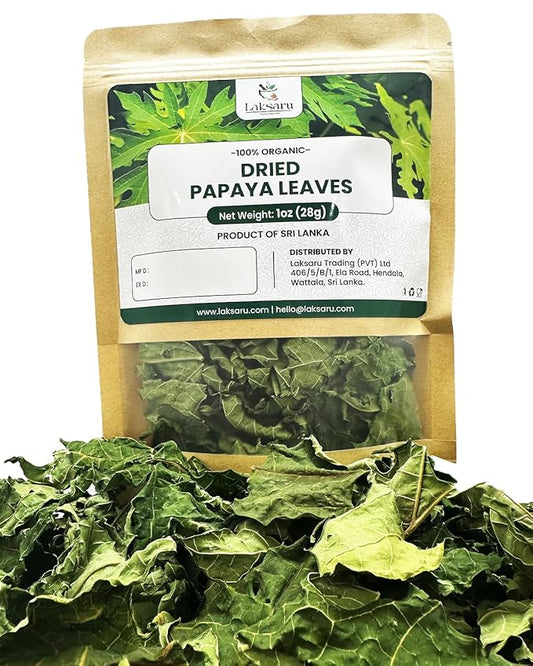 Laksaru Premium Dried Papaya Leaves – 1 oz | 28g |100% Natural Herbal Tea for Wellness – All-Natural | Caffeine-Free & Rich in Antioxidants | Product from Sri Lanka