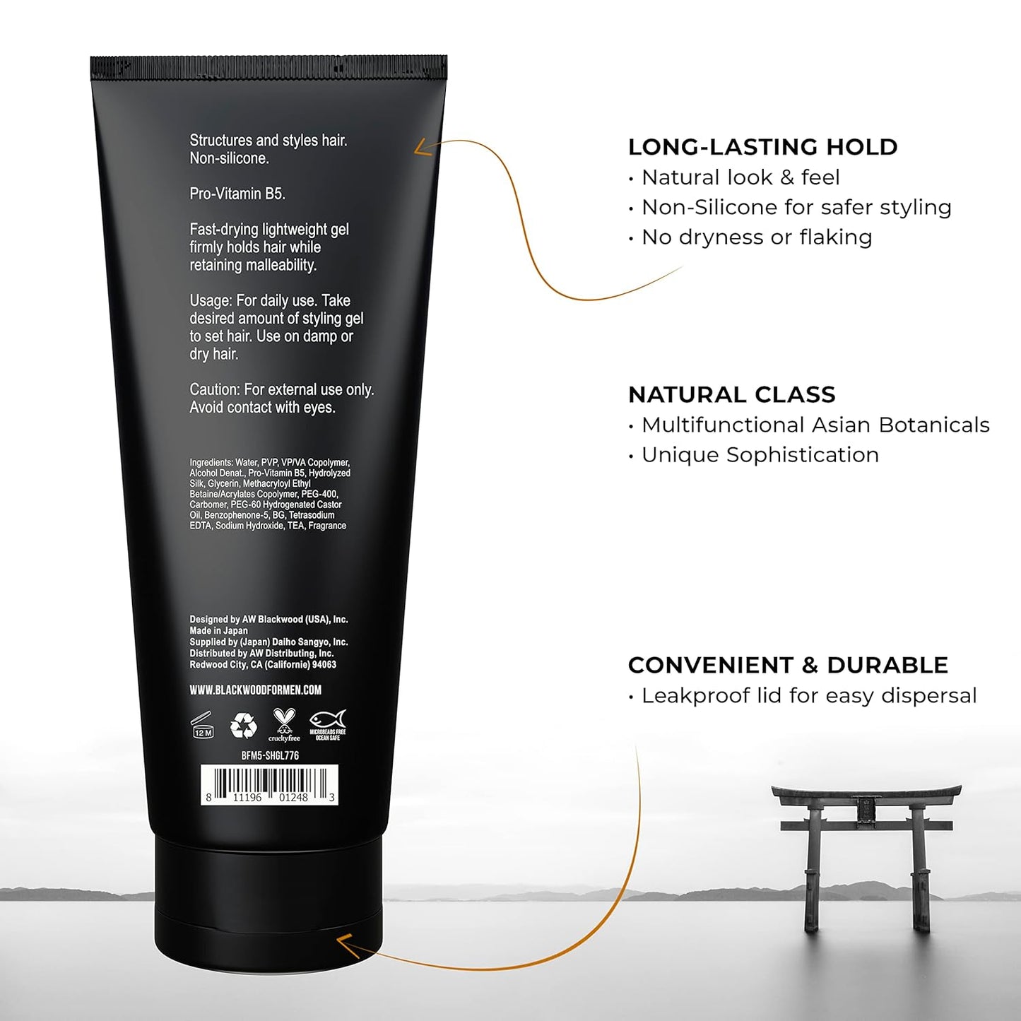 Blackwood For Men BioFuse Hair Sculpting Gel - Men's Hair Styling Product for All Hair Types - Long Lasting Hold - Natural Vegan Formula - Sulfate Free, Paraben Free, & Cruelty Free (7.76 Oz)