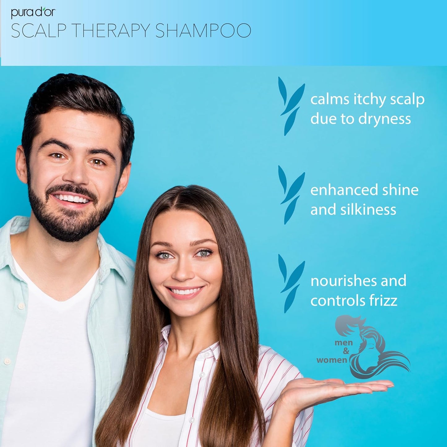 PURA D'OR Therapy Shampoo (16oz) Hydrates & Nourishes - Scalp Care Shampoo For Itchy Flaky Scalp w/ Tea Tree, Peppermint, Patchouli, Cedarwood, Clary Sage, Argan Oil (Packaging may vary)