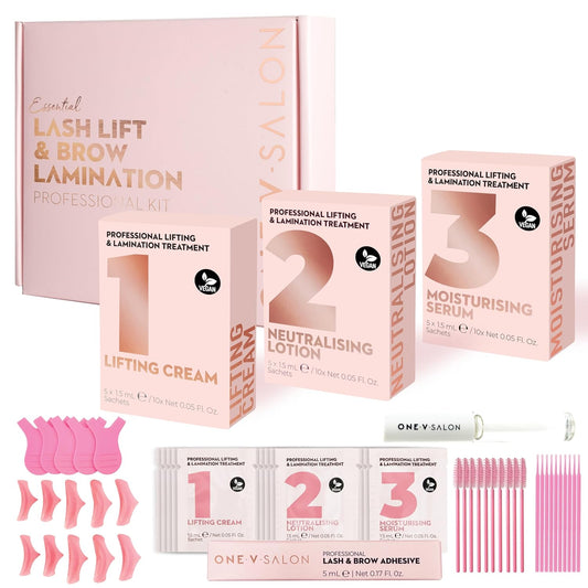 One V Salon Essential Lash Lift & Brow Lamination Professional Kit – Instant Lift for Lashes & Brows – Vegan, Long-Lasting, Lash and Brow Lift Kit with Sachets, Tools (Multicolor-3)