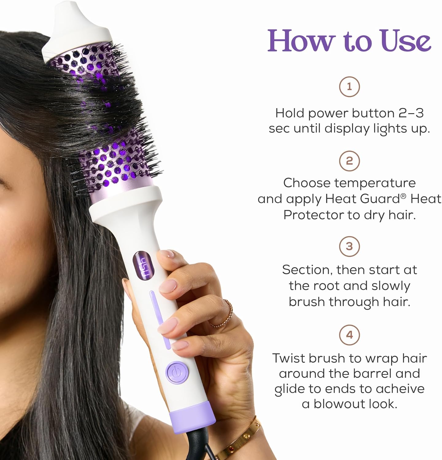 SUTRA Ultra Violet Thermal Brush - Infrared Heated Styling Brush with Blue Light, Ionic Technology, Digital Temp Control to 450°F, Dual Voltage, Auto Shut Off, Frizz-Free Shine