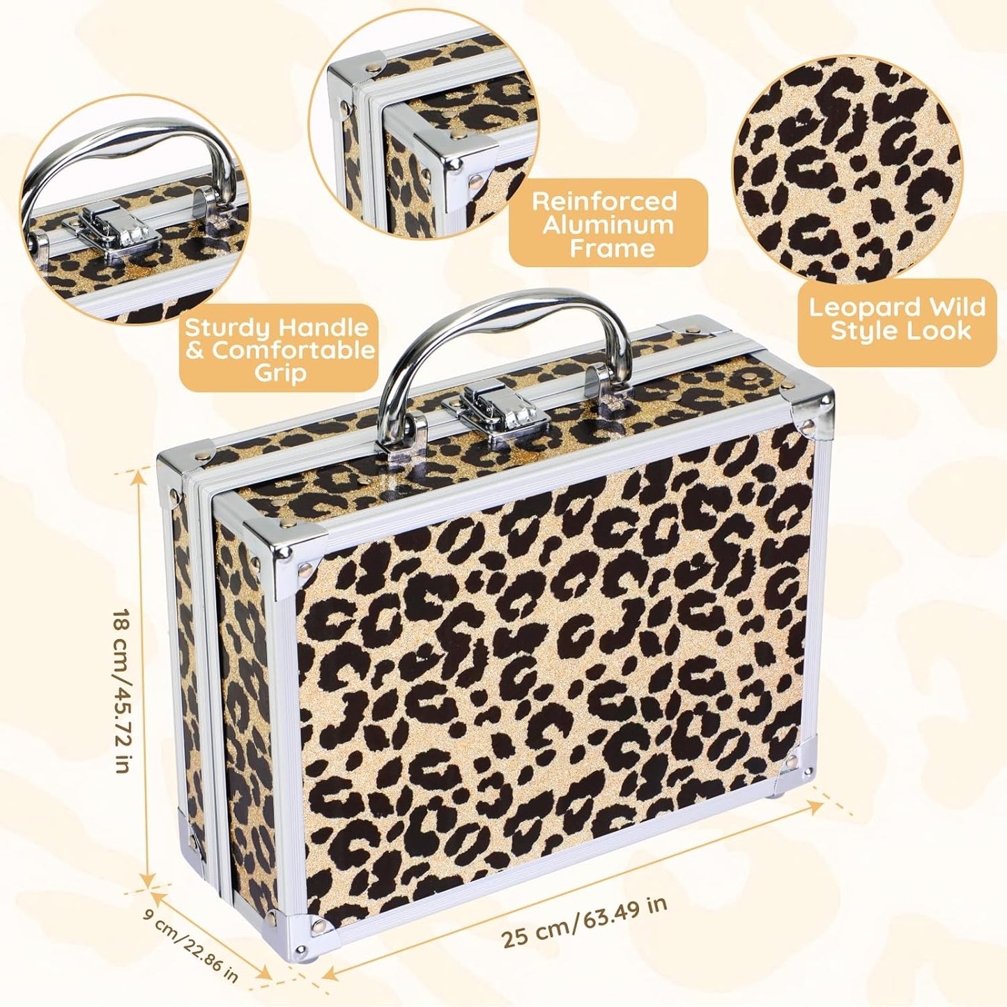 Anpro All-In-One Leopord Double Folding Makeup Carry Case with Pro Teen Makeup Set, Full Starter Kit with Makeup Brushes, Lipsticks, Eyeshadow Palette, Blushes, Glitter Gel, Ideal Present for Girls