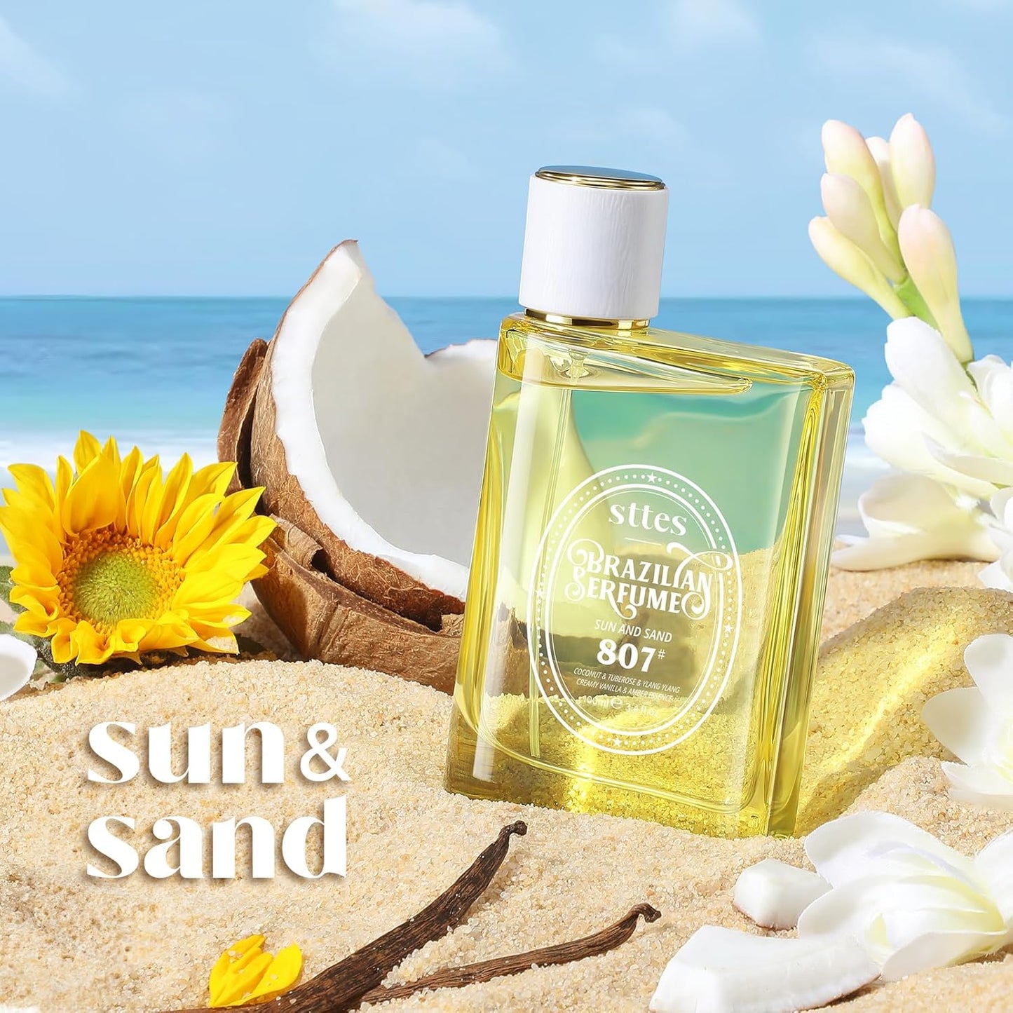 Sttes Perfume 807# (SUN AND SAND) – Eau De Parfum 100ml (3.4 fl oz) – Coconut Milk, Warm Sand, Vanilla