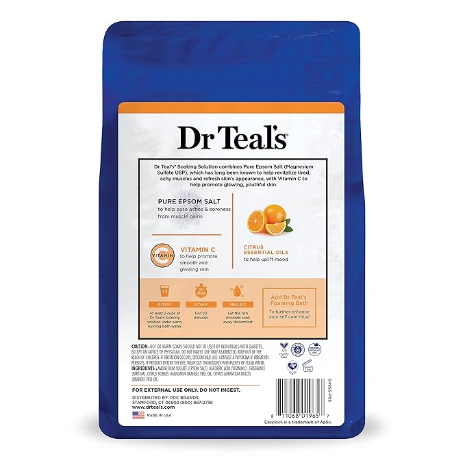 Dr Teal's Salt Soak with Pure Epsom Salt, Glow & Radiance with Vitamin C & Citrus Essential Oils, 3 lbs (Pack of 2)