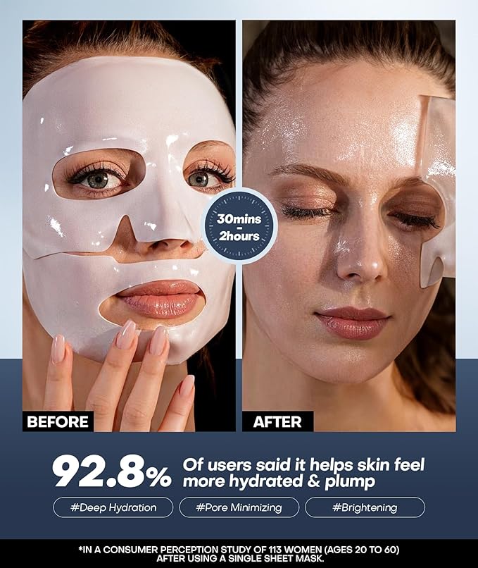 Radiant Glow Collagen Face Mask - Real Deep Overnight Face Masks Skincare with Hyaluronic Acid, Galactomyces Ferment & Vitamin E, Facial Mask for Hydrating, Firming, Plumping & Anti-Aging - 34g x 5ea