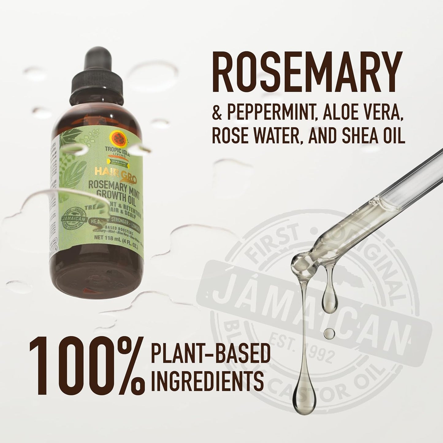 Hair Gro Growth Oil 4oz/120ml - Hair Treatment with Rosemary Mint Infused Formula for Healthier Hair, Scalp Detox, All Hair Types