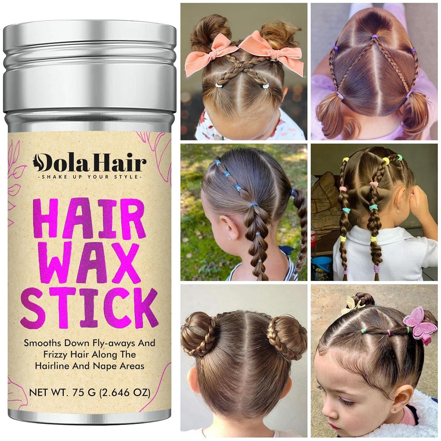 Dolahair Hair Wax Stick for Flyaways, Smoothing, and Slick Back - Hair Pomade for Women and Kids (2 Pack)