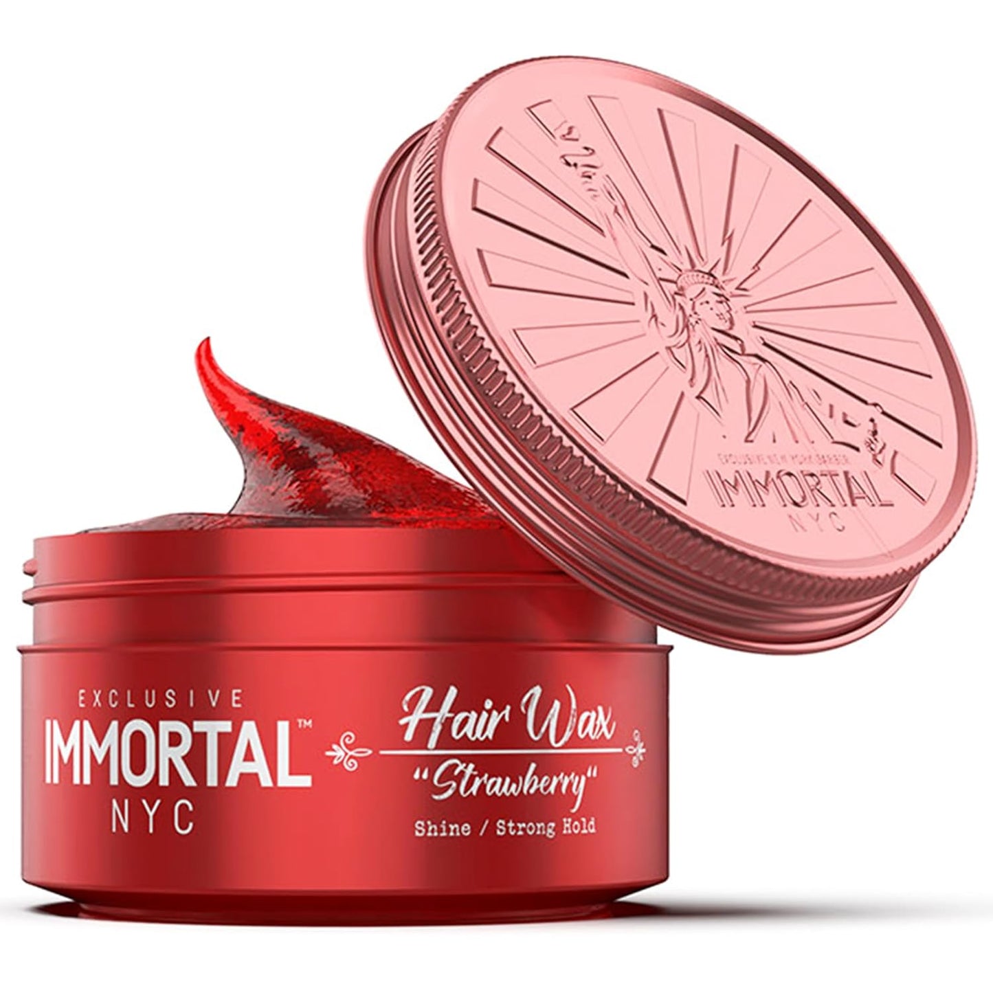 Immortal NYC Strawberry Hair Wax - 8 out of 9 Holding Ability, Max Shine - All Natural Water-Based Hair Wax for Men - No Residue, All Hair Types