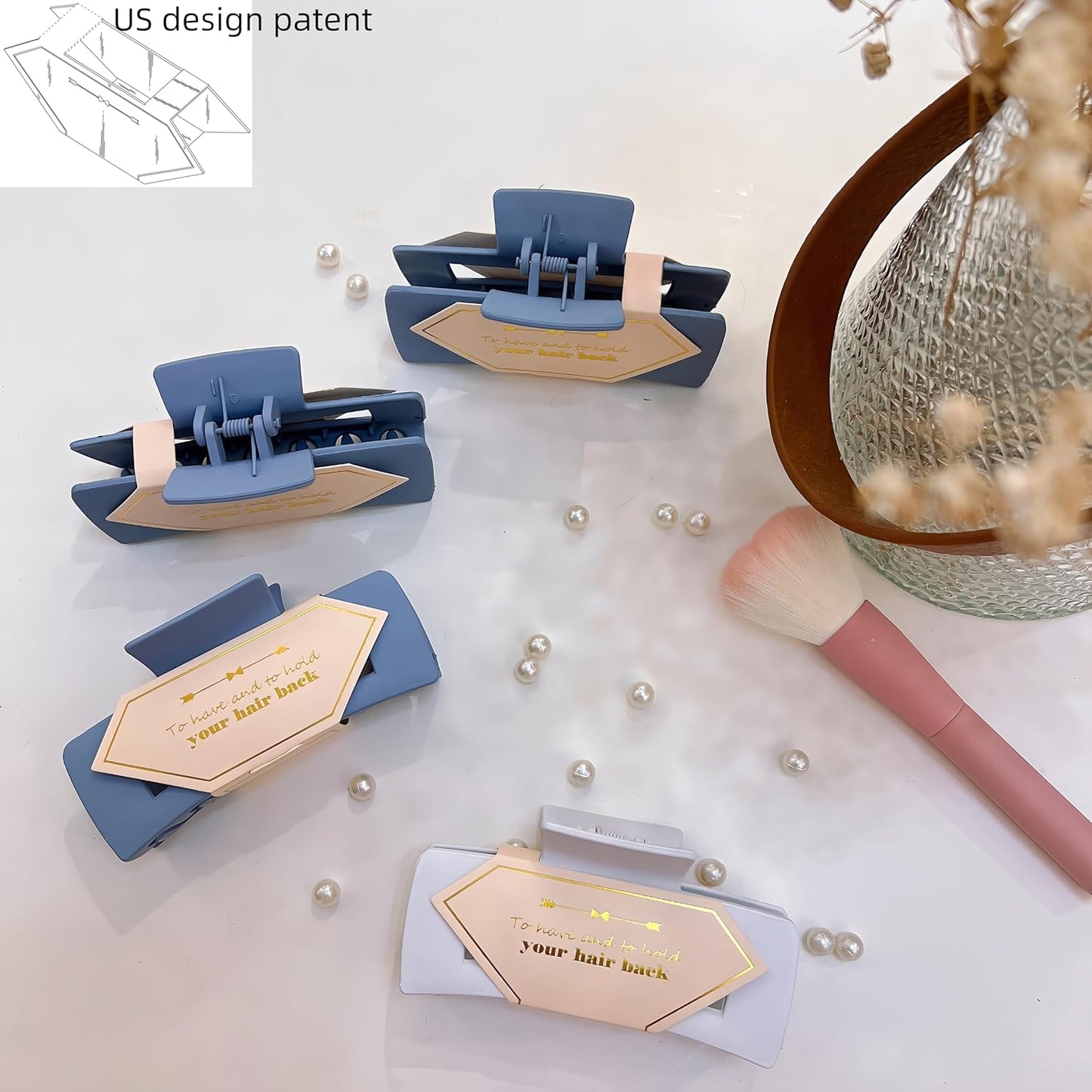 Bridesmaid Proposal Gifts 4.1inch 12pcs Square Hair Claw bachelorette party accessories Clips for Wedding Party Favors (White&Dusty blue)