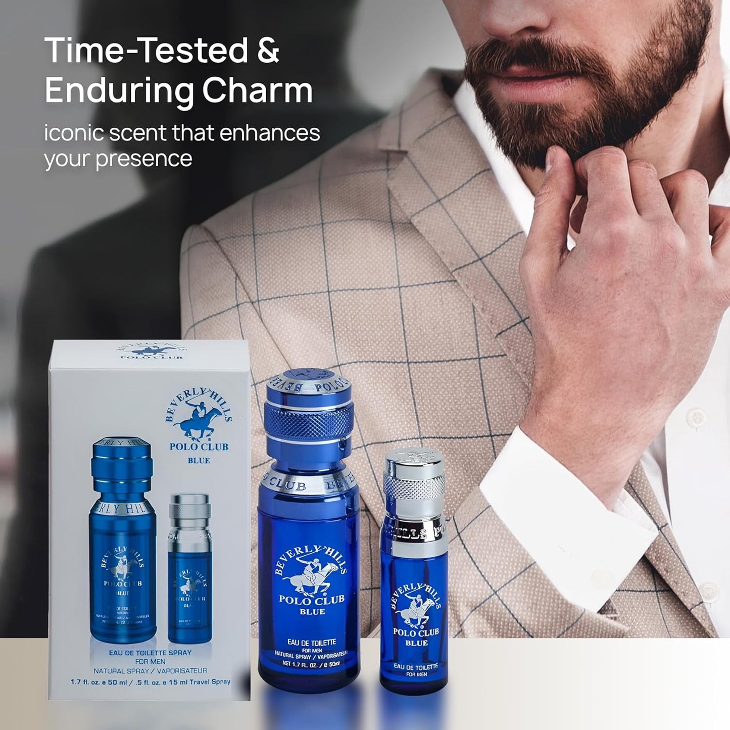 Beverly Hills Polo Club BHPC Men's Eau De Toilette Bonus Pack, featuring 1.7 oz EDT + Bonus 0.5 oz EDT (Blue)