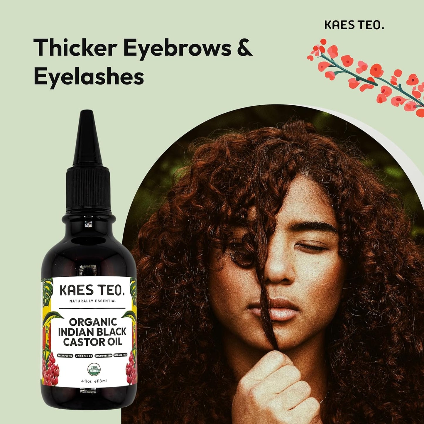 Organic Black Castor Ayurvedic Hair Oil Hexane Free, Boost Hair Growth, Not Jamaican Black Castor Oil, 100% Pure, Cold Pressed, USDA Certified, Skin, Nail, Scalp, Eyebrows & Lashes 4 fl oz