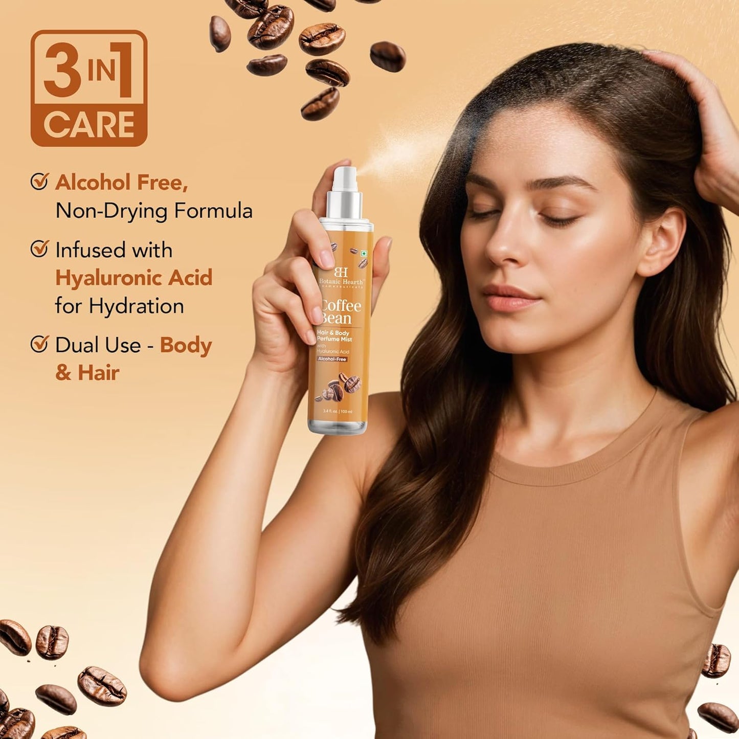 Botanic Hearth Coffee Bean Hair Perfume & Body Perfume Mist with Hyaluronic Acid – Alcohol-Free Body Spray for Long Lasting Fragrance & Hydration – Refreshing Coffee Scent, 3.4 fl oz / 100 ml