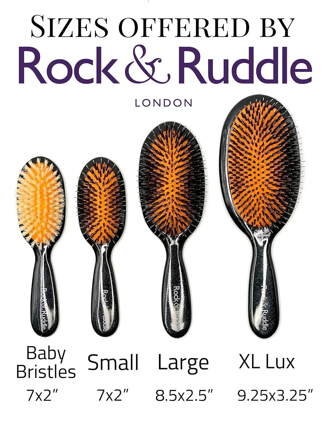 Rock & Ruddle Natural Mixed Boar Bristle Hair Brush for Women and Kids (Large, 21 cm) - Perfect for Wet or Dry Hair, Detangling Smoothing Blowdrying - Designed & Made in UK - Swallows Design