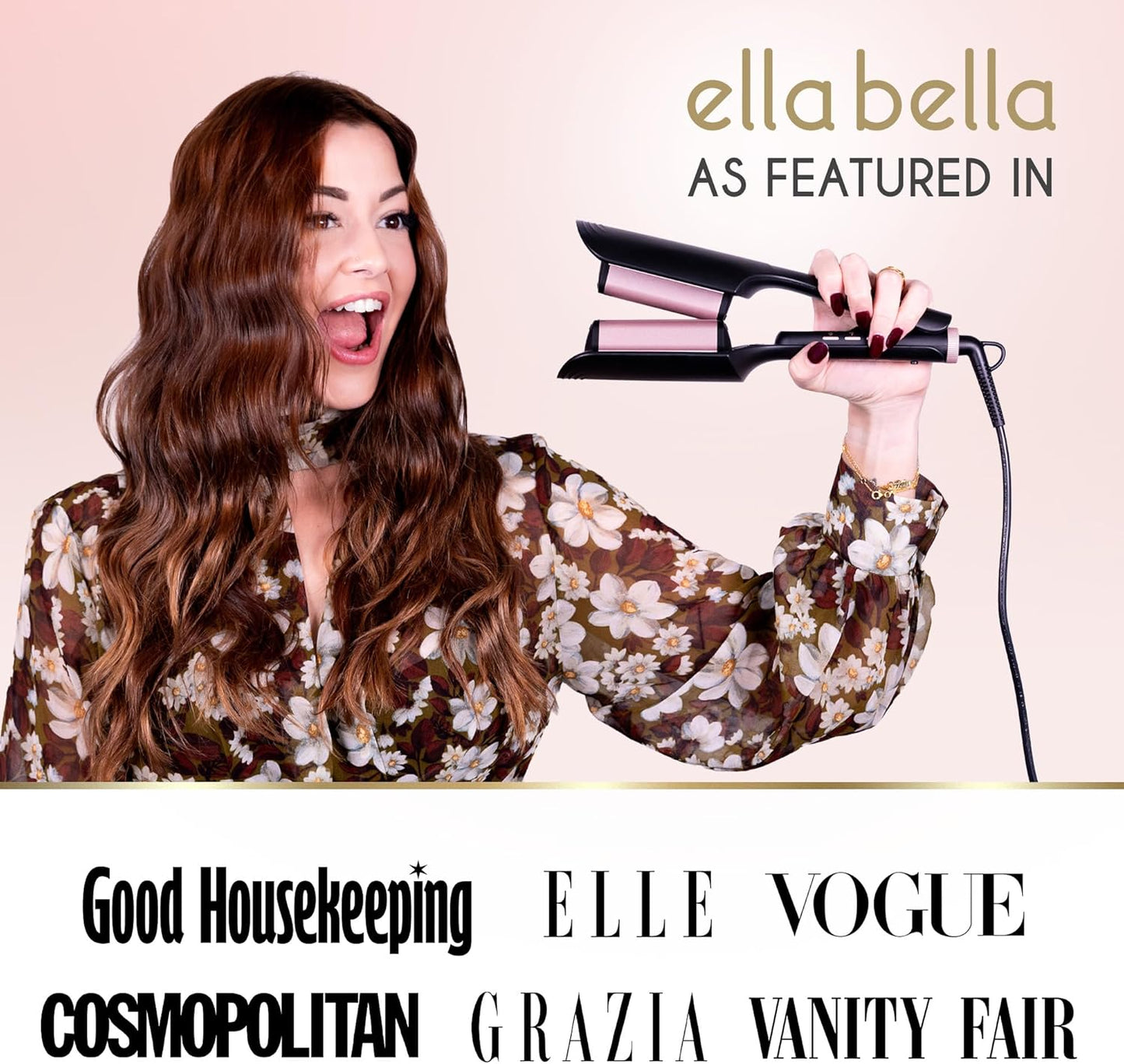 ELLA BELLA® Ultimate Waver Curling Iron • Crimper Hair Tool • Adjustable Heat Settings • Dual Voltage Hair Curler • Anti-Scald Tech • Ionic Ceramic Coating for Long-Lasting, Frizz-Free Beach Waves