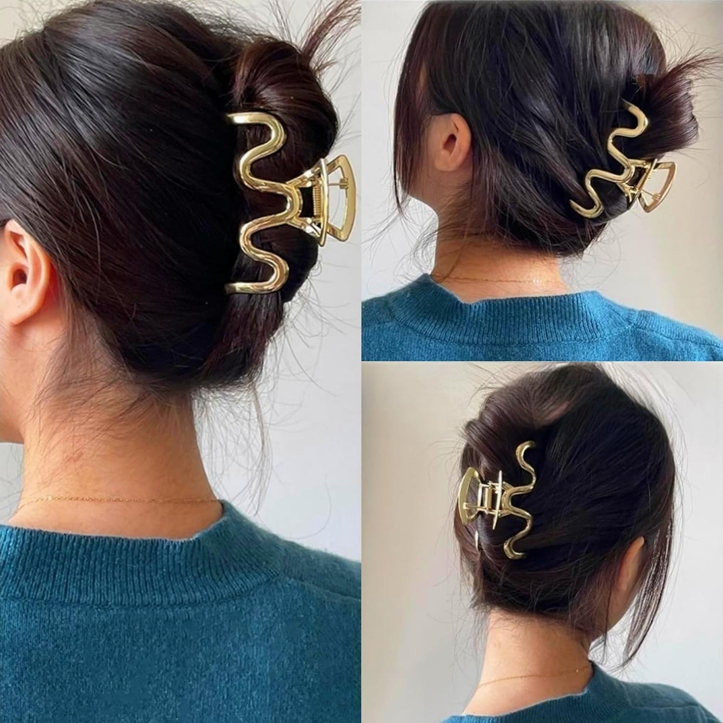 Large Metal Hair Claw Clips for Women, Gold Strong Hold Non-Slip Hair Catch Barrette Jaw Clamp for Thin Thick Curly Hair, Silver Metal Hair Clips Fashion Hair Styling Accessories