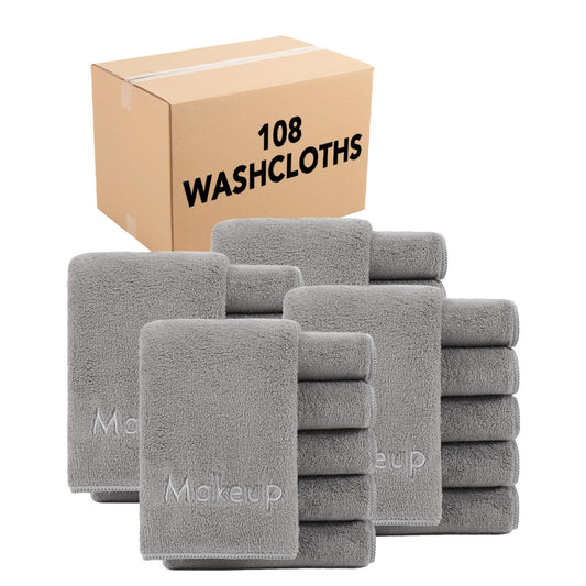 Arkwright Makeup Towels - Bulk Case of 108 - Ultra Soft & Gentle Microfiber Coral Fleece Washcloth Face Make Up Remover, Reusuable Eraser Cloth Essentials for Hosts & Artists, 13 x 13 in, Grey