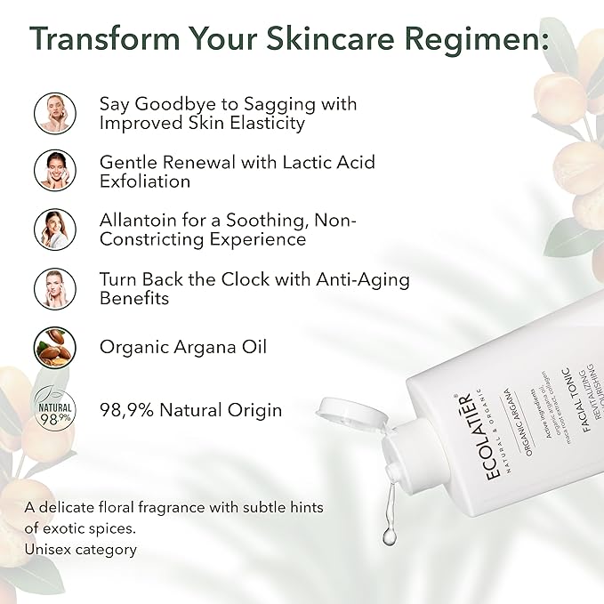 Facial Cleansing Milk, Tonic & Night Cream Bundle - Organic Argana Oil, Revitalizing, Nourishing, Anti-Aging, Hydrating, Vitamin E & C, Collagen Boost, Firming