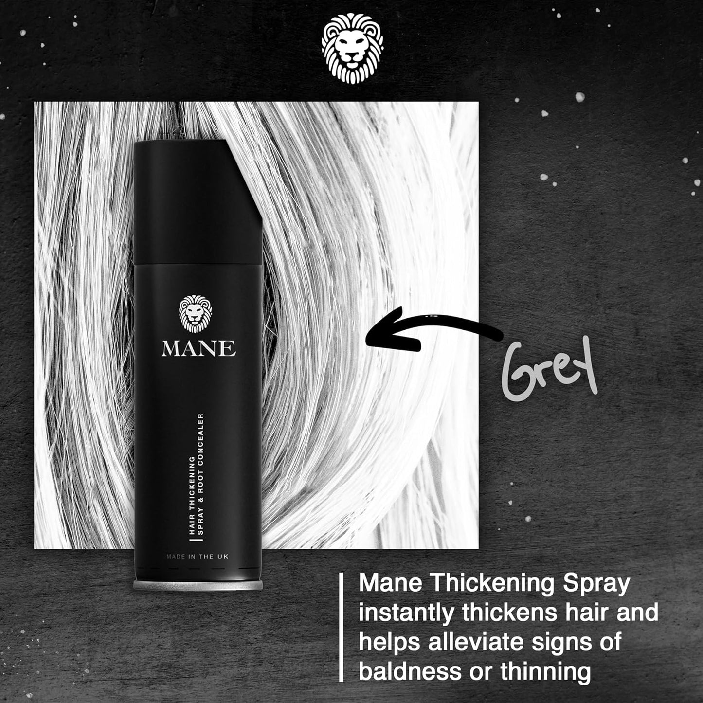MANE Hair Thickening Spray & Root Touch Up, Seal & Control Combo Pack, Instantly Thicker Hair for Men & Women, Fill in Hairlines and Hide Thinning and Fine Patches - Gray, 12 Colors (6.76 oz)