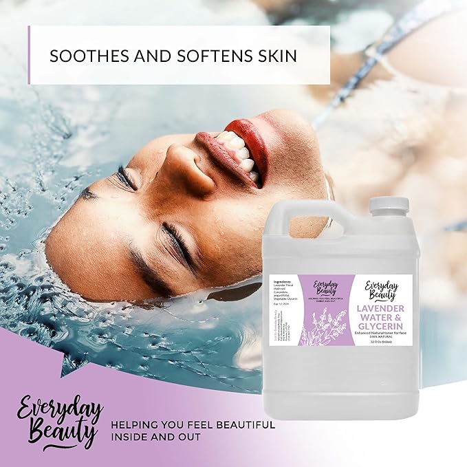 Lavender Water & Glycerin Facial Toner Bulk - 32 oz All Natural Enhanced Hydrating Spray Mist for Face and Hair - 100% All Natural Lavender Water Hydrosol with Vegetable Glycerin