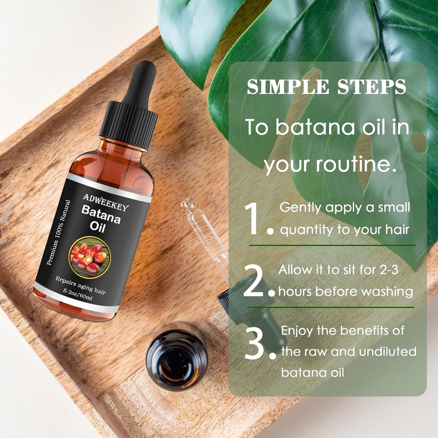 Organic Batana Oil for Hair Growth, 100% Pure , Promotes Hair Wellness for Men & Women, Enhances Hair & Skin Radiance (2.0 Oz)