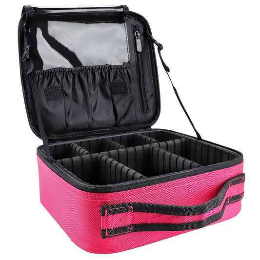 gzcz Travel Makeup Bag,Portable Makeup Case for Women,Professional Cosmetic Train Case Organizer Artist Storage Bag With Adjustable Dividers Brushes Toiletry Jewelry Digital Accessories